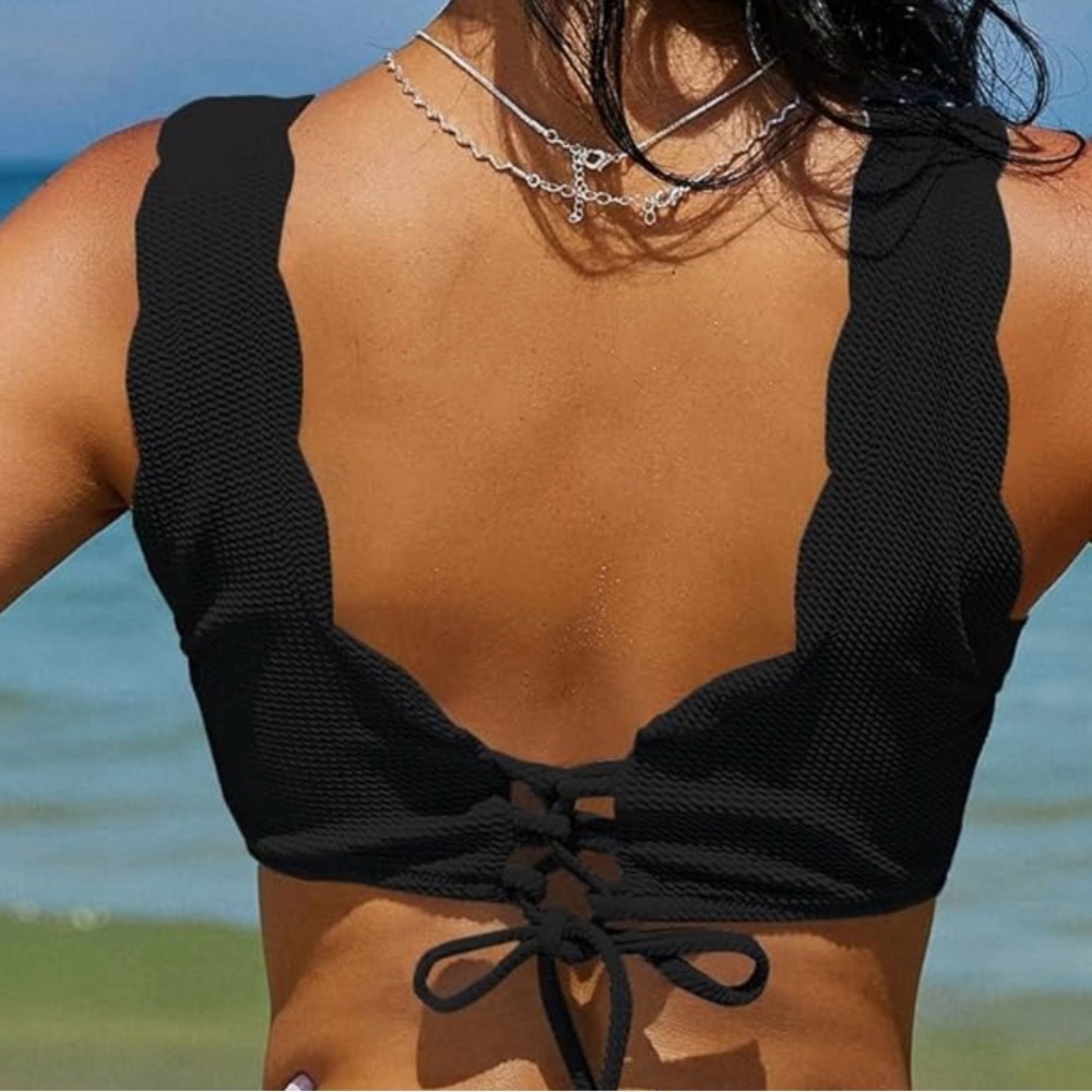 ZAFUL Scarlet Scalloped Textured Knit Bikini Wide Strap Top Separate S US4 - Picture 6 of 7